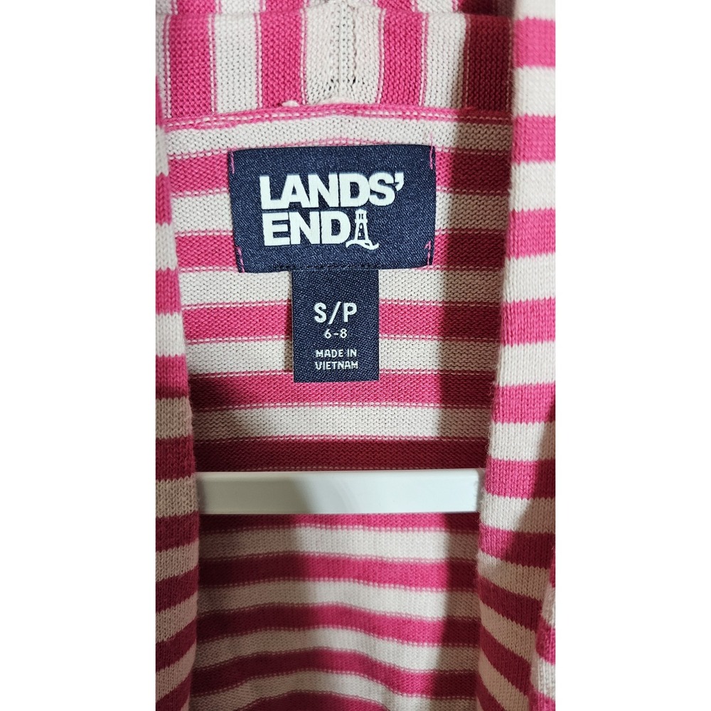 Lands End Open Front Knit Cardigan Womens Size Small 6-8 Pink Striped Pockets - Picture 3 of 6